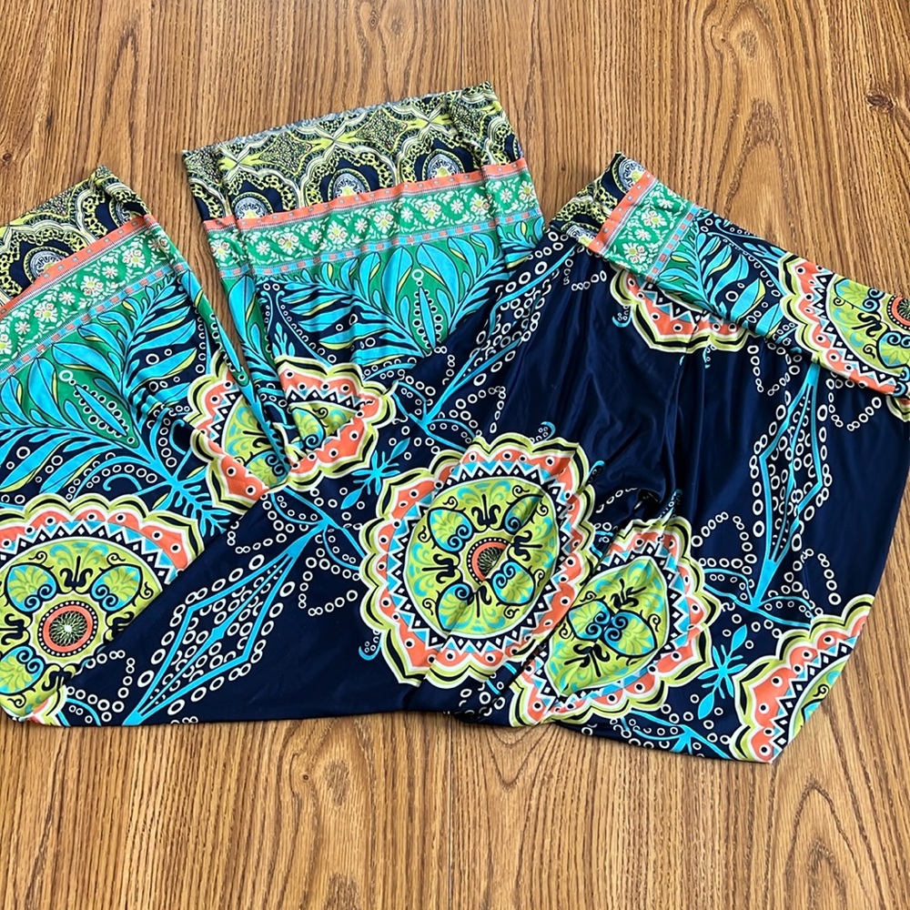 Wide-leg stretchy colorful hippie boho pants
